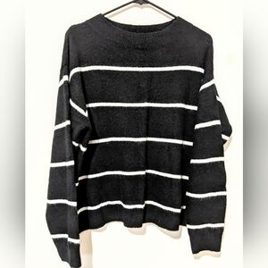 H&m black white stripe cozy comfy warm wool sweater sz small scoop neck